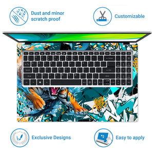 Laptop Skin - Vibrant Street Art Tiger Aqua Splash