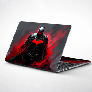 Laptop Skin - Dark Superhero Bat in Red Flames