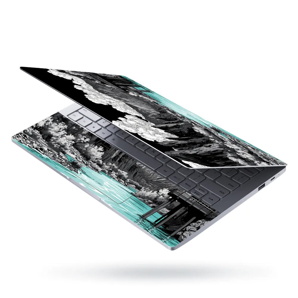 Laptop Skin - Monochrome Landscape Illustration Turquoise Water
