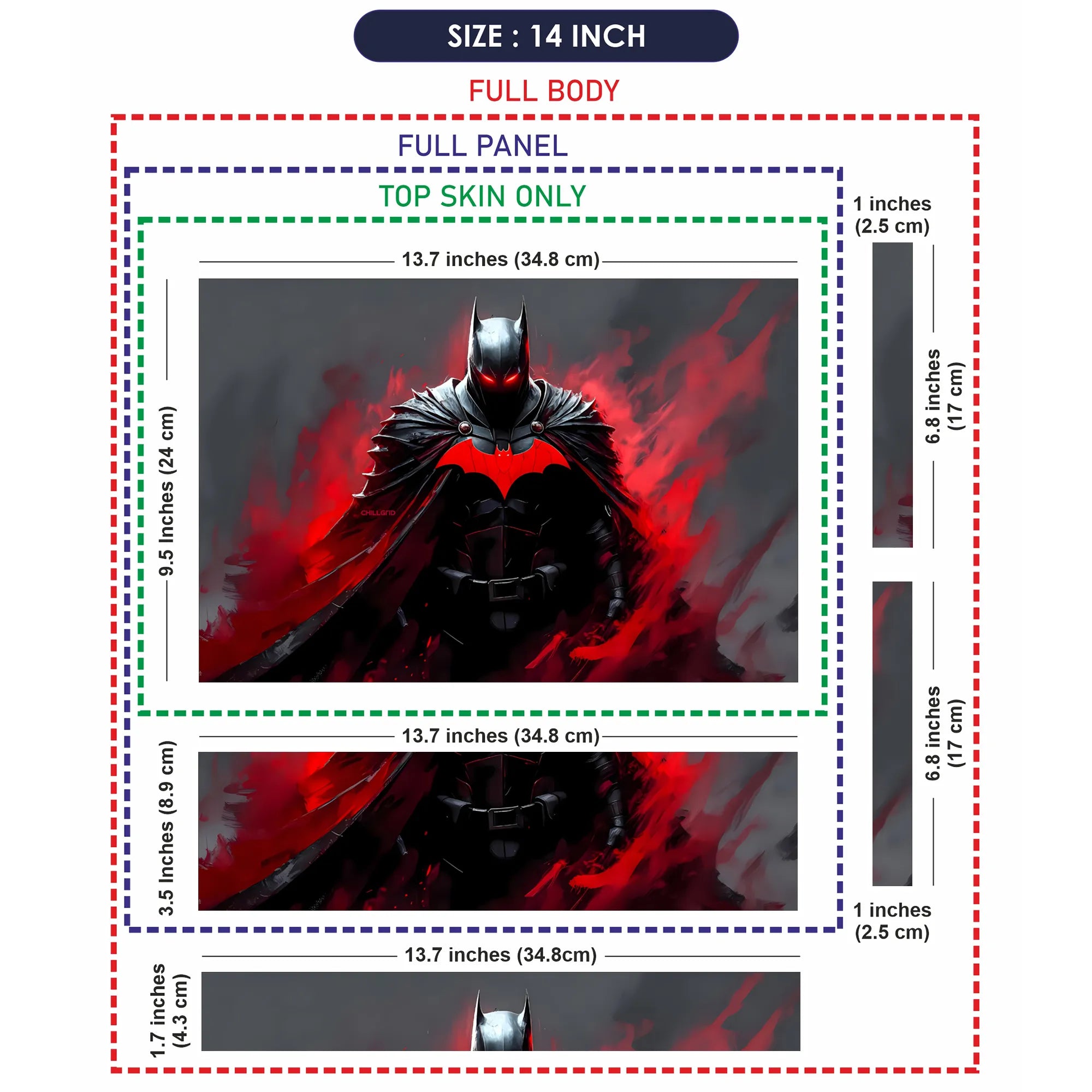 Laptop Skin - Dark Superhero Bat in Red Flames