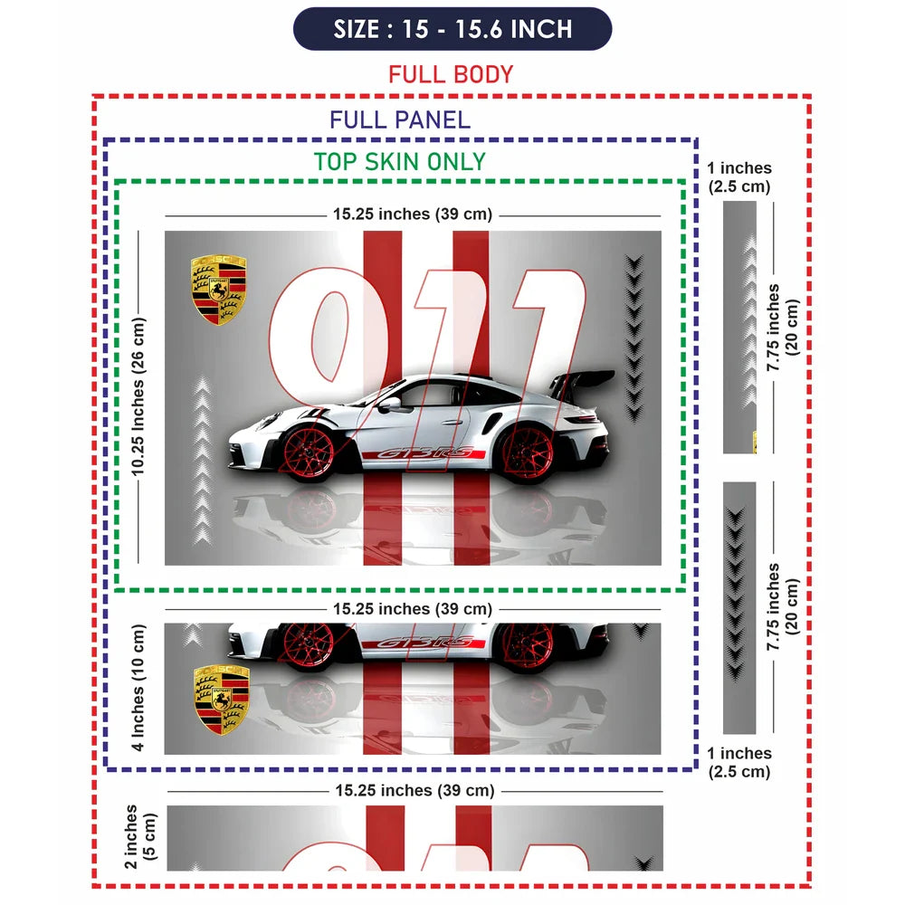 Universal Laptop Skin - Porsche GT3 White Stripes