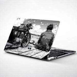 Laptop Skin - Monochrome Manga Rider Serene Landscape