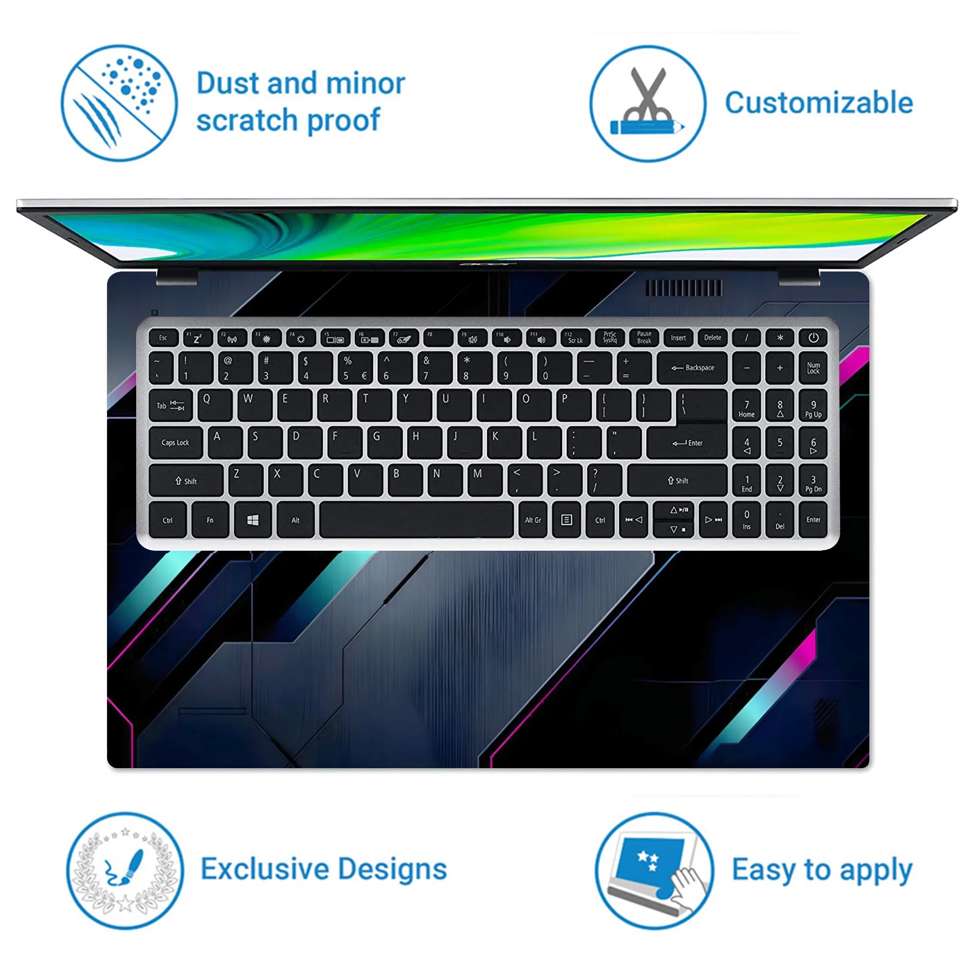 Laptop Skin - Futuristic Digital Art Neon Lines