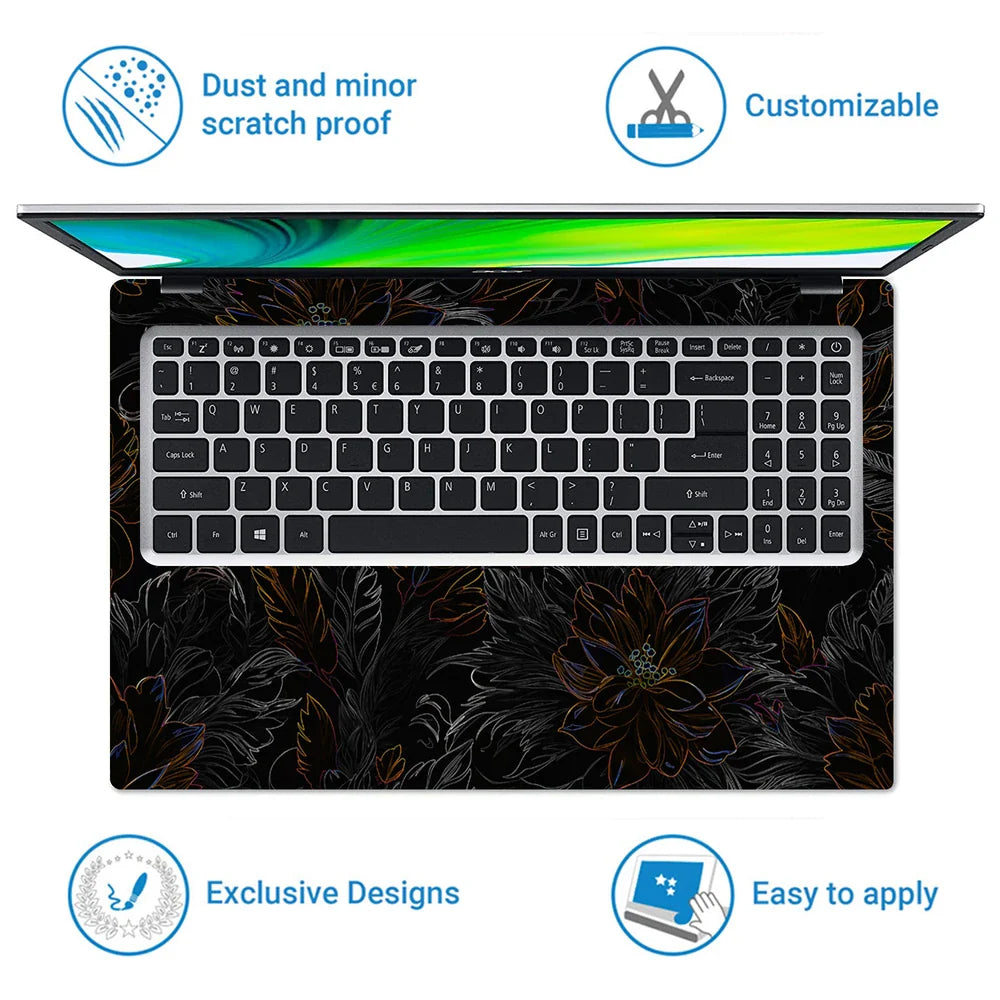 Universal Laptop Skin - Dark Golden Floral Texture