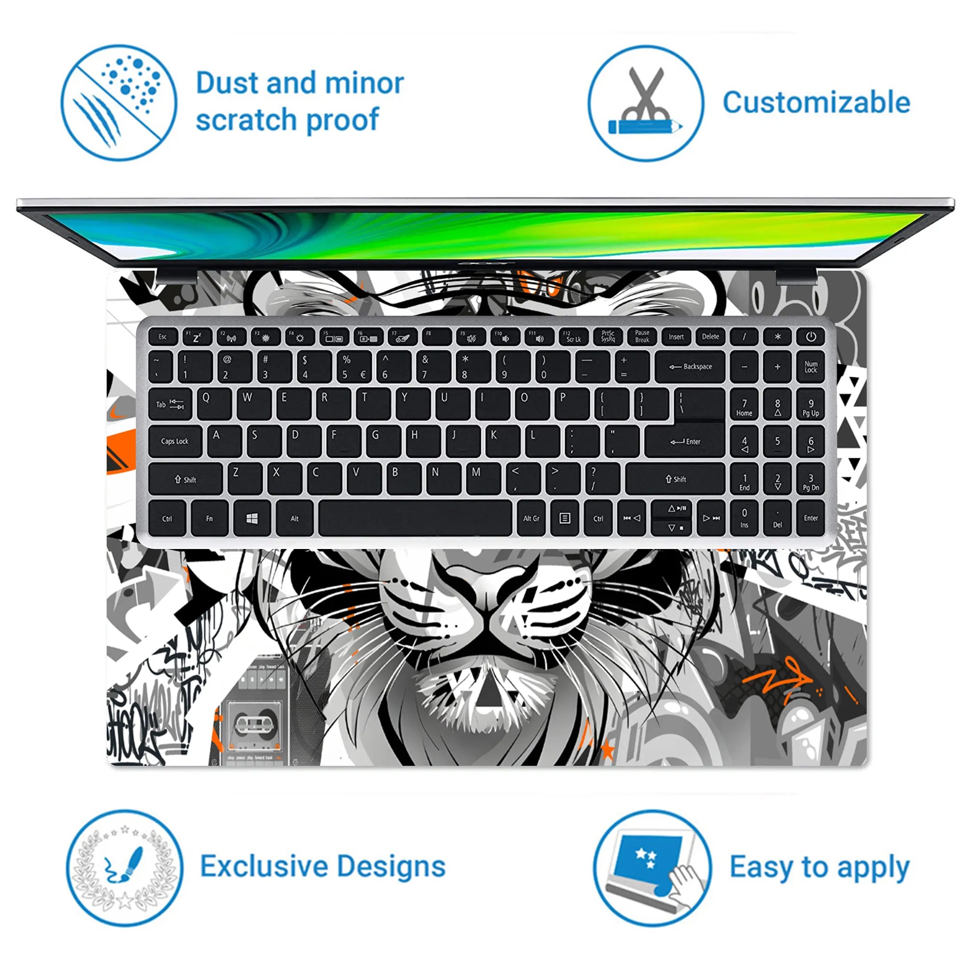 Laptop Skin - Graffiti Style Tiger Orange Black White
