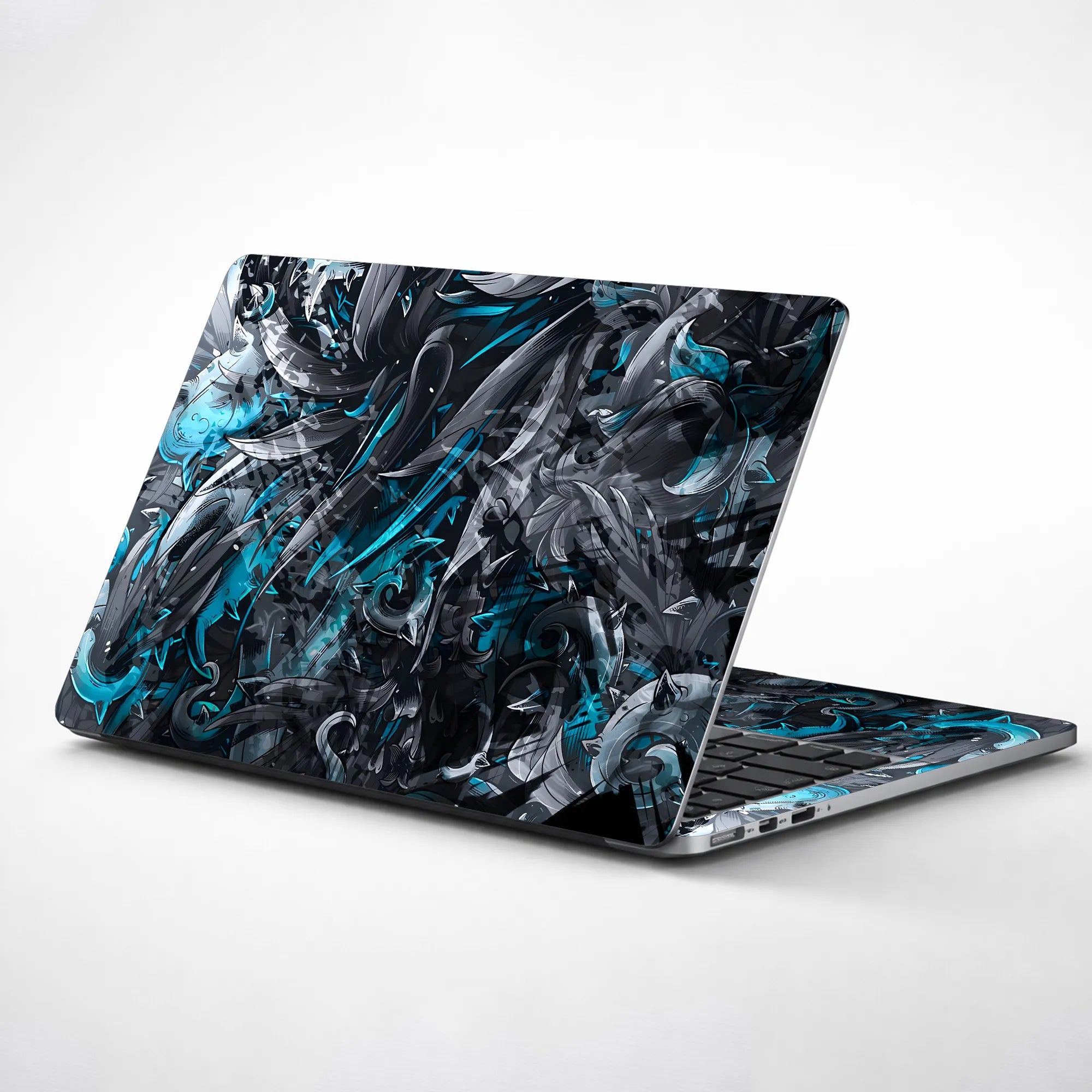 Laptop Skin - Dynamic Abstract Swirls Blue Contrast
