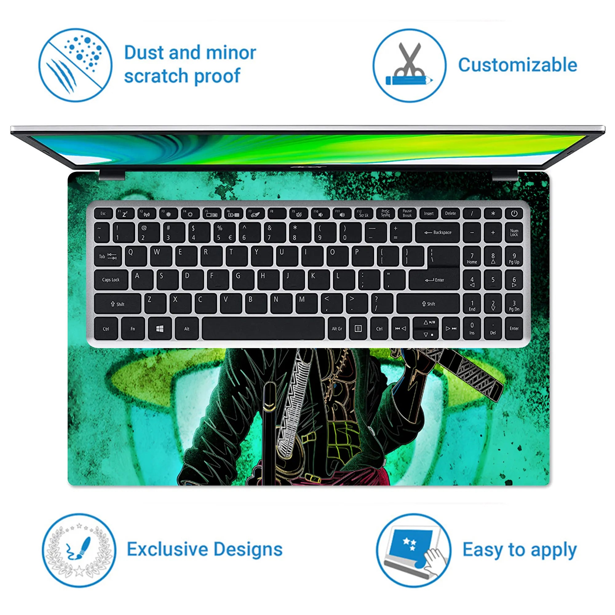 Laptop Skin - Neon Anime Samurai Green Glow
