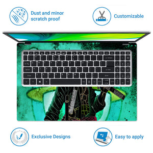 Laptop Skin - Neon Anime Samurai Green Glow