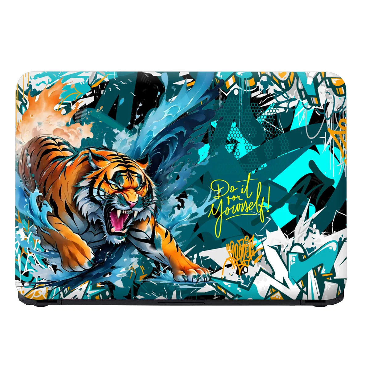 Laptop Skin - Vibrant Street Art Tiger Aqua Splash