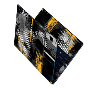 Laptop Skin - Dynamic Monochrome Abstract Art Yellow Accents