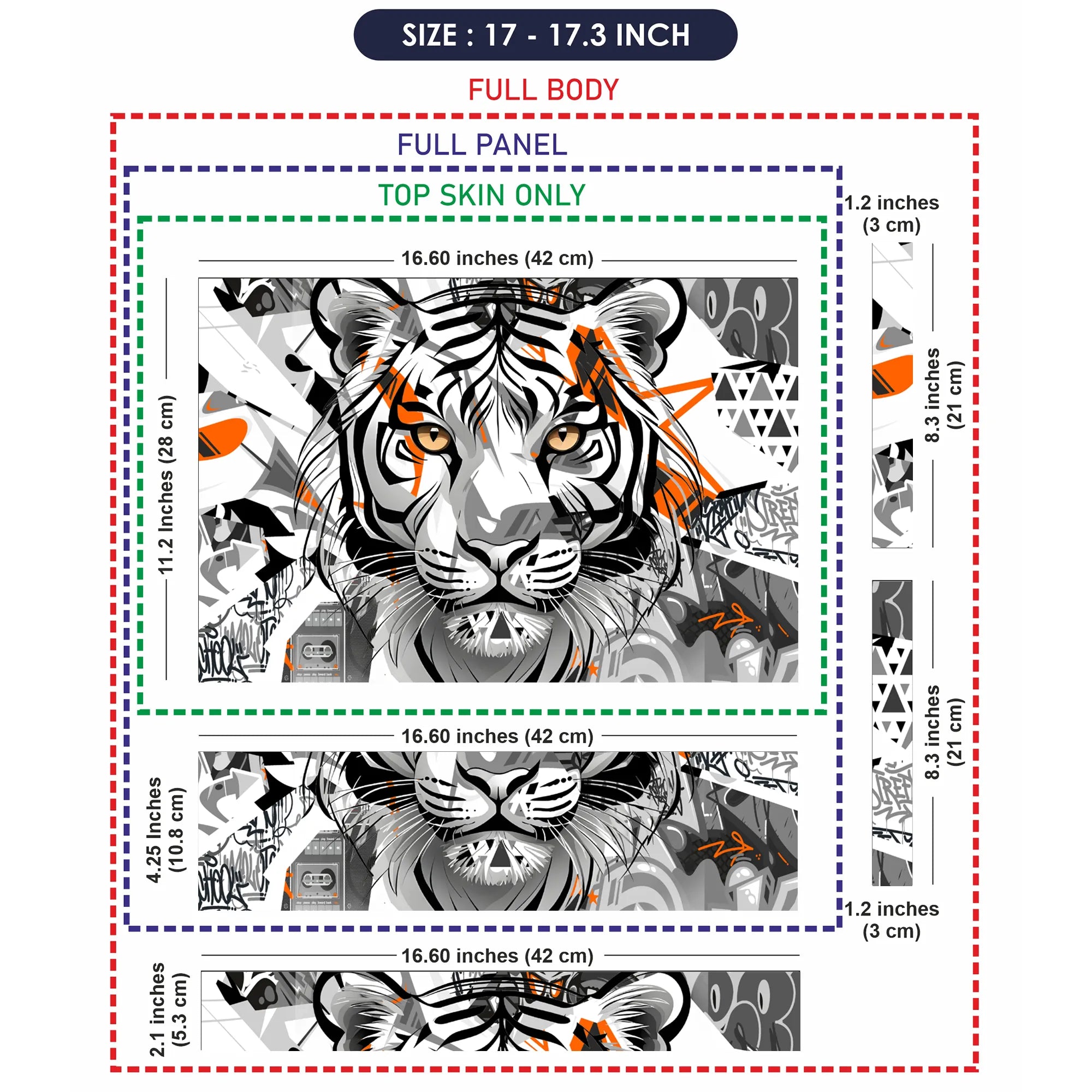 Laptop Skin - Graffiti Style Tiger Orange Black White