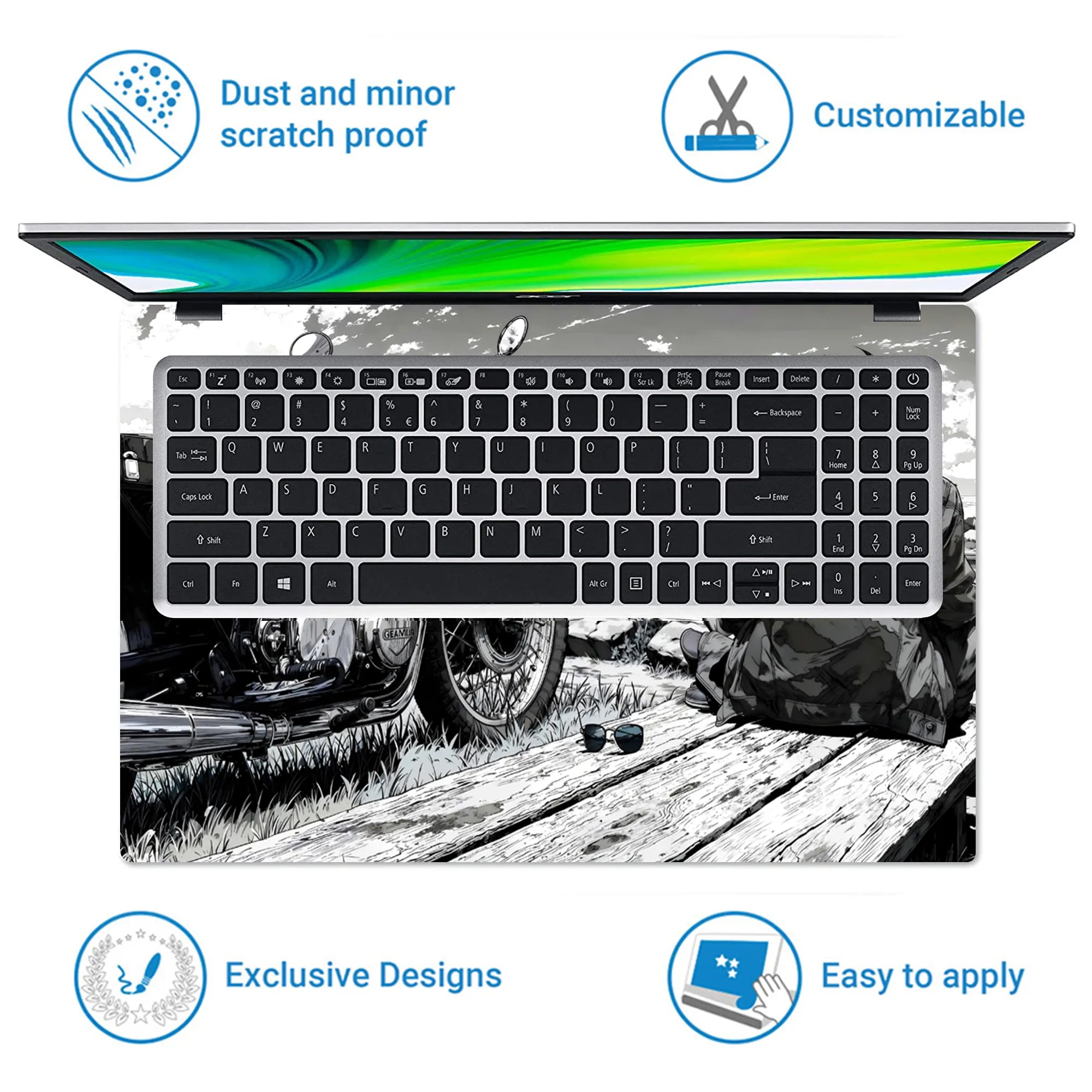 Laptop Skin - Monochrome Manga Rider Serene Landscape
