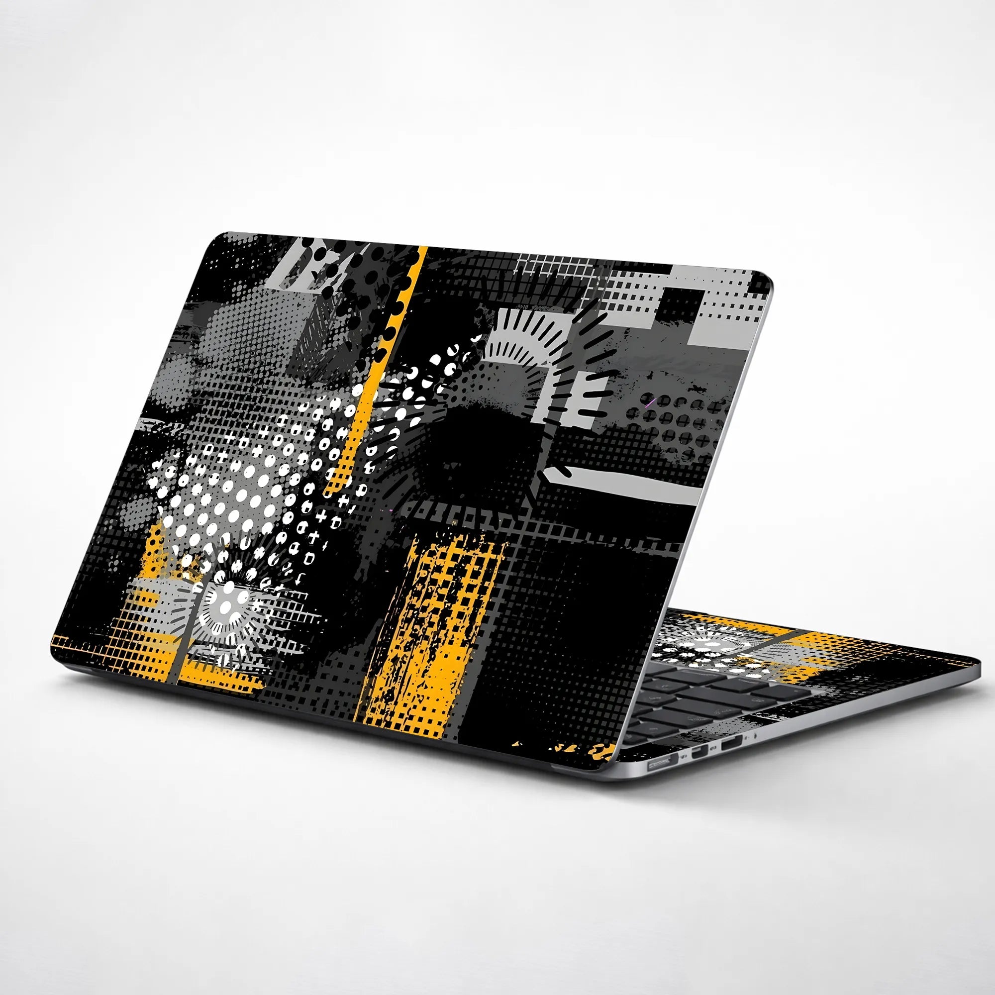 Laptop Skin - Dynamic Monochrome Abstract Art Yellow Accents