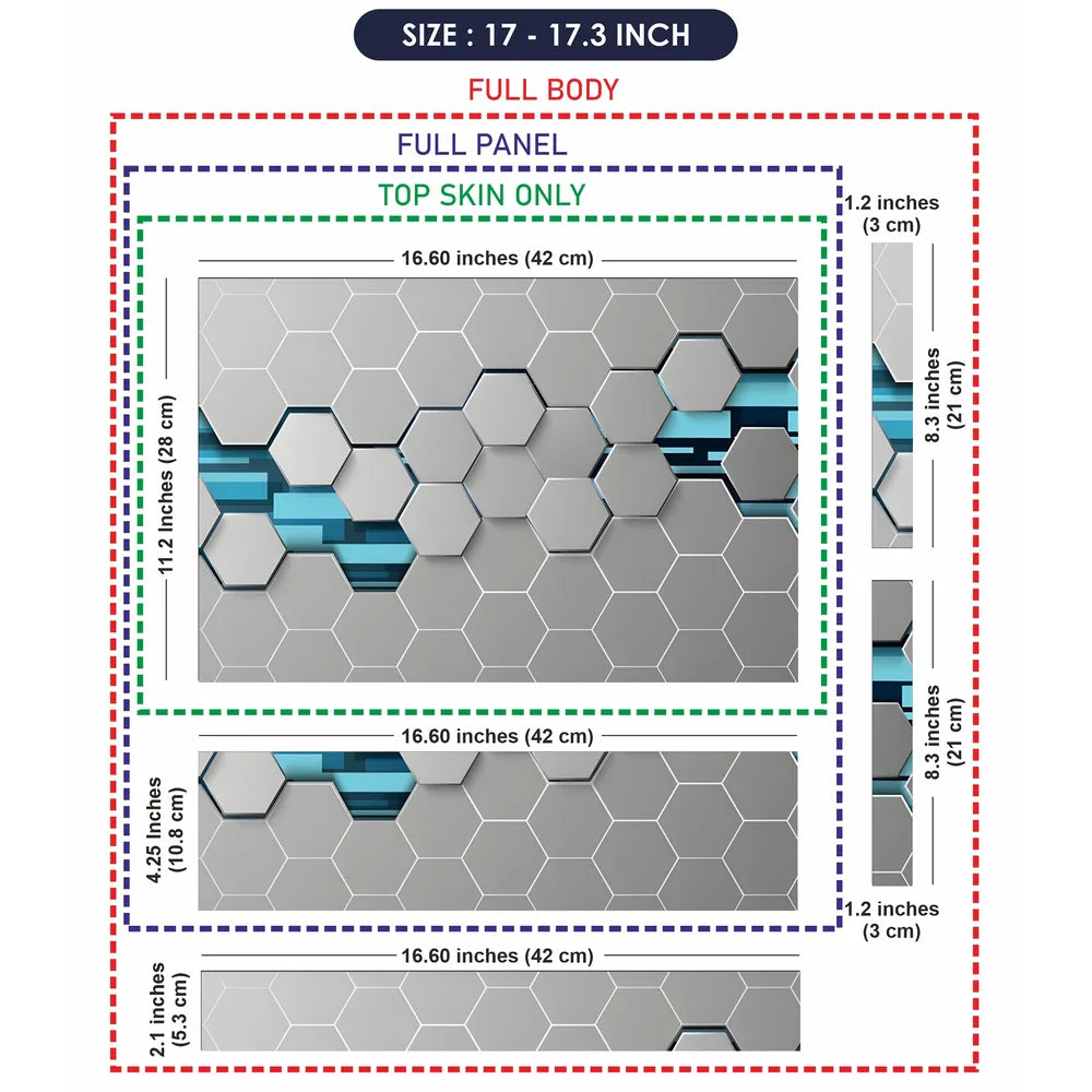Universal Laptop Skin - Grey & Teal 3D Hexagon Tech Pattern