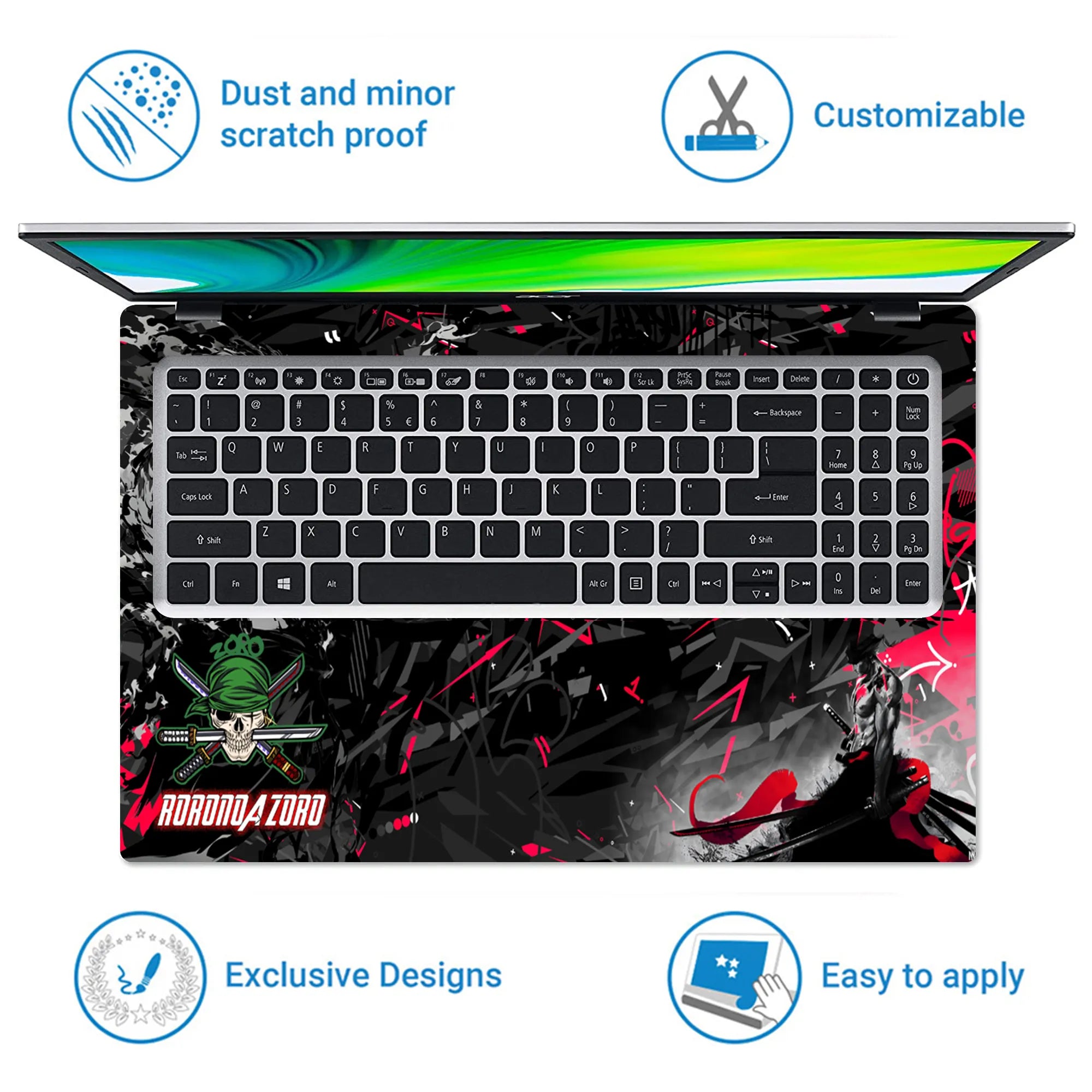 Laptop Skin - Never Settle Zoro Warrior Graffiti