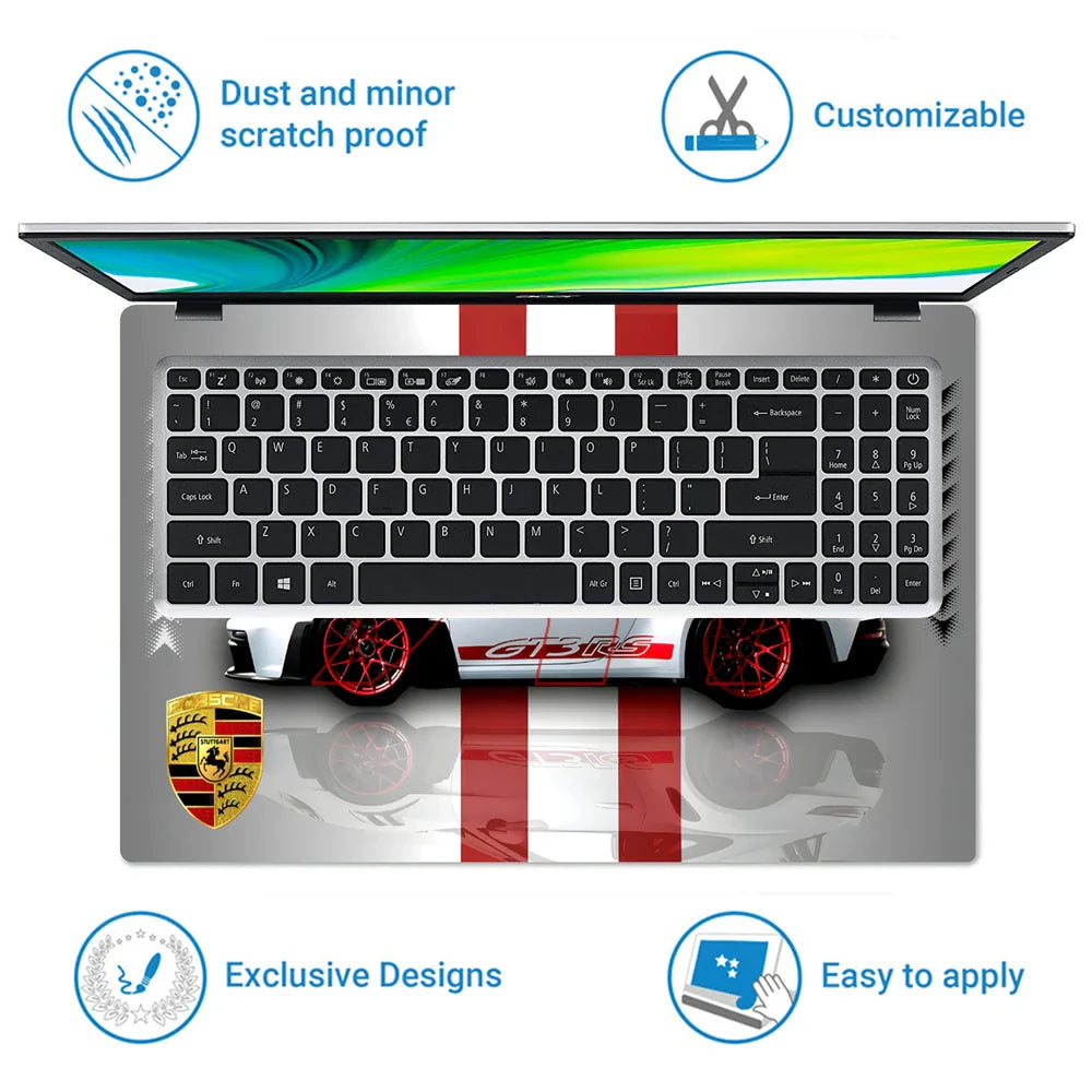 Universal Laptop Skin - Porsche GT3 White Stripes