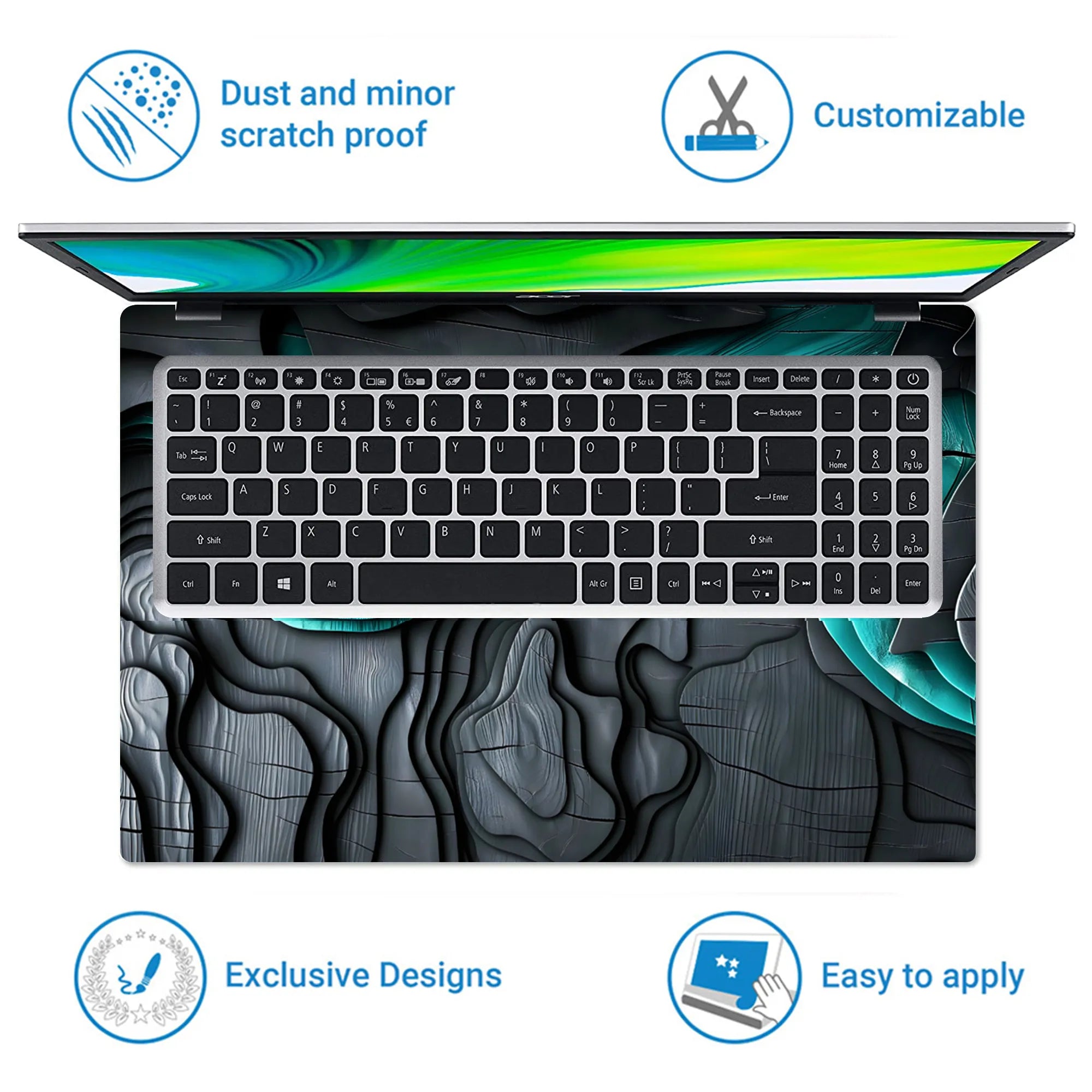 Laptop Skin - Textured Abstract Waves Teal And Black