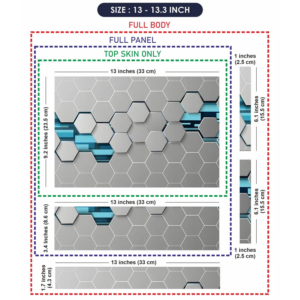 Universal Laptop Skin - Grey & Teal 3D Hexagon Tech Pattern