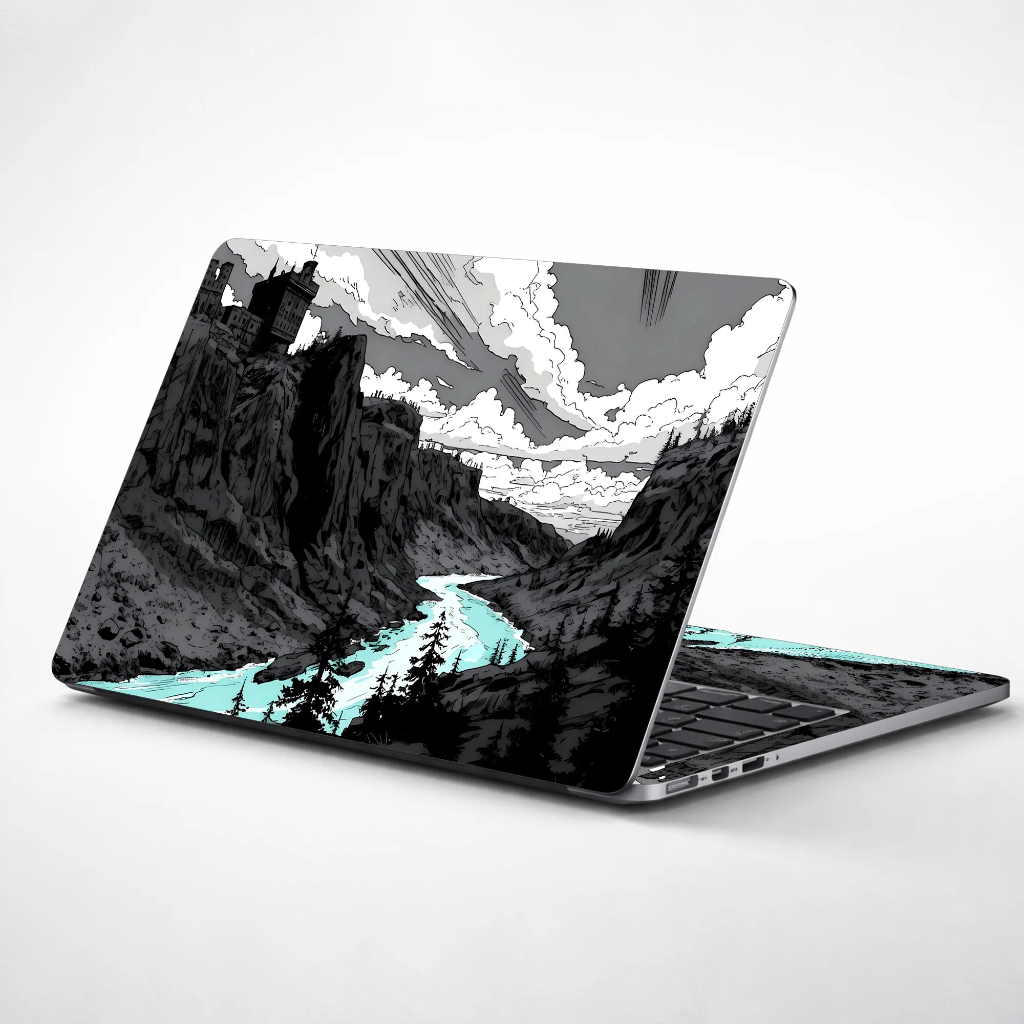 Laptop Skin - Monochrome Comic Landscape Serene River