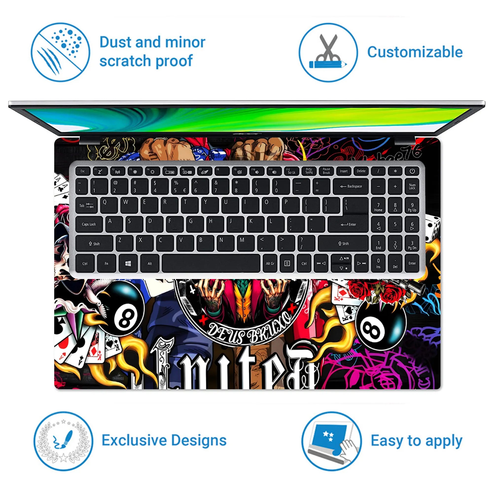 Laptop Skin - Vibrant Street Art Joker Playing Cards