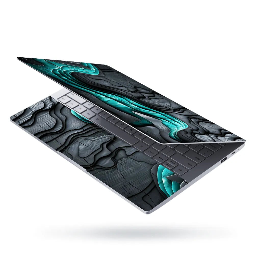 Laptop Skin - Textured Abstract Waves Teal And Black
