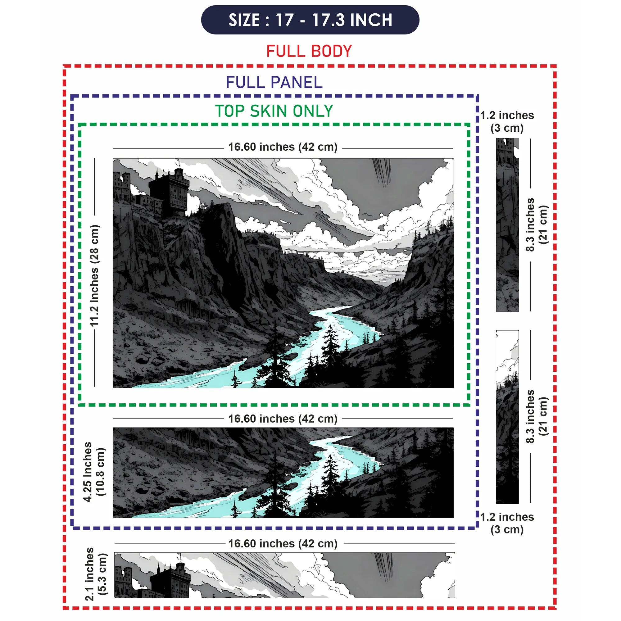 Laptop Skin - Monochrome Comic Landscape Serene River