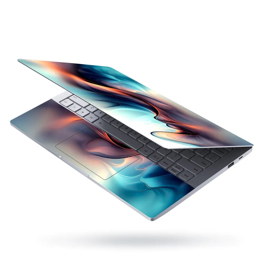 Laptop Skin - Fluid Abstract Waves Soft Blue Orange