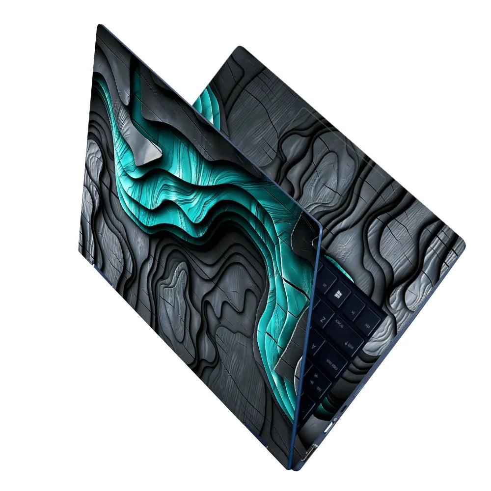 Laptop Skin - Textured Abstract Waves Teal And Black