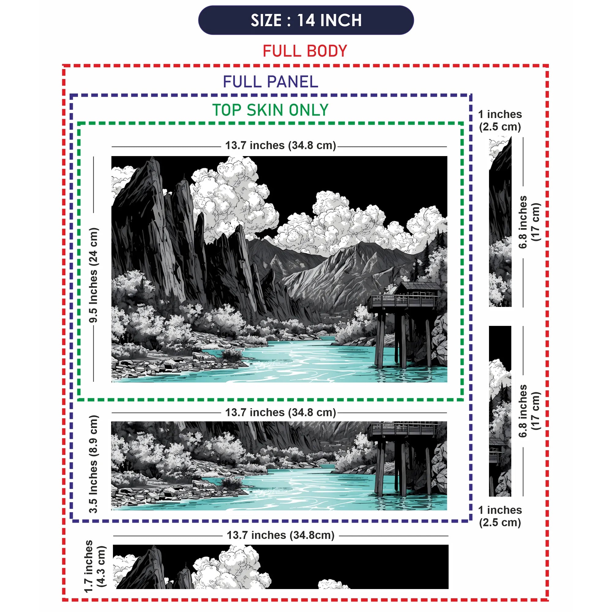 Laptop Skin - Monochrome Landscape Illustration Turquoise Water