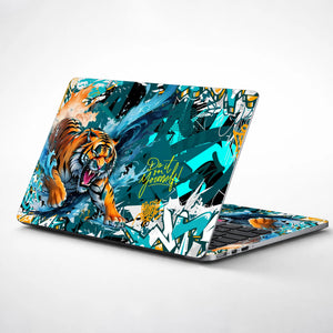 Laptop Skin - Vibrant Street Art Tiger Aqua Splash