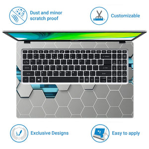 Universal Laptop Skin - Grey & Teal 3D Hexagon Tech Pattern