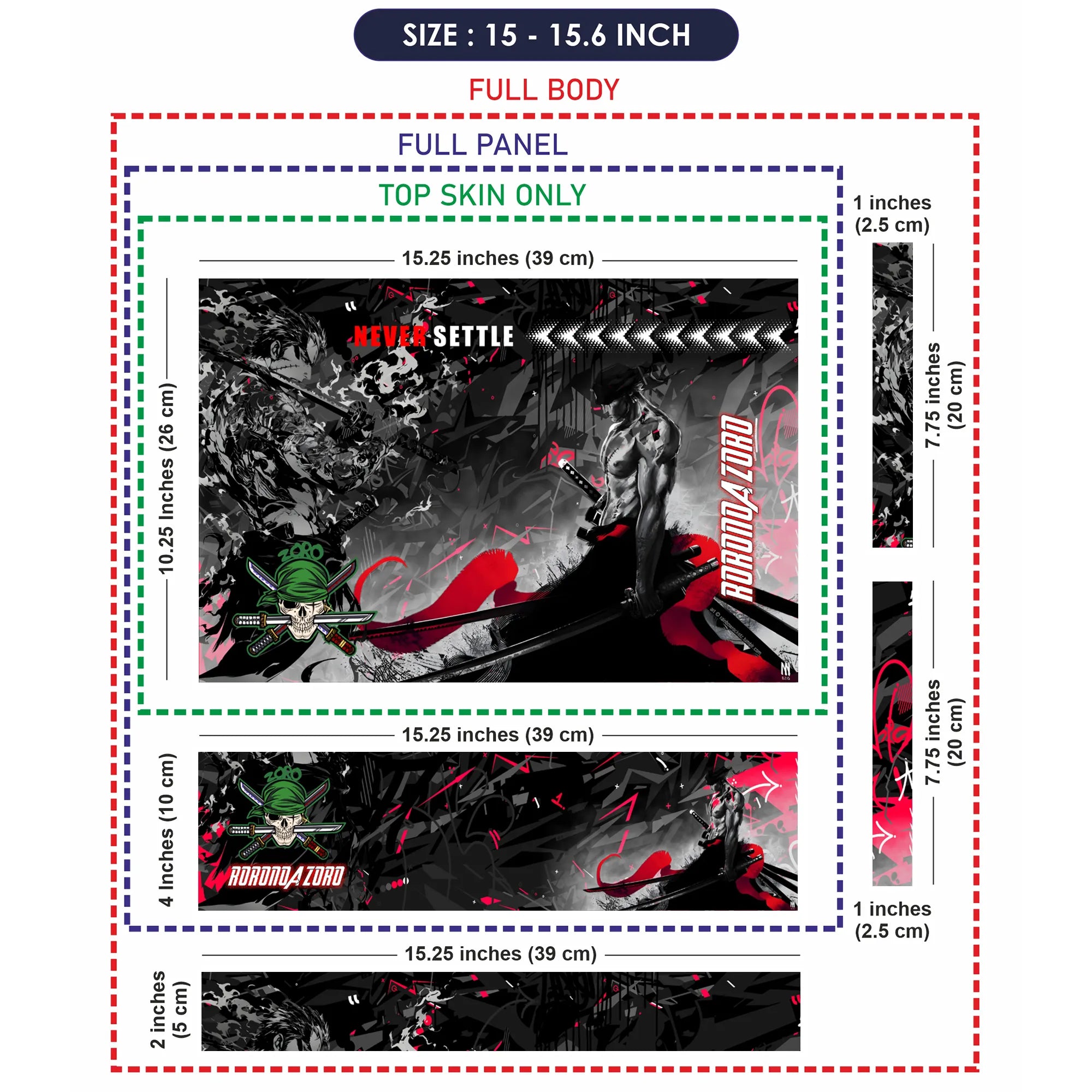 Laptop Skin - Never Settle Zoro Warrior Graffiti