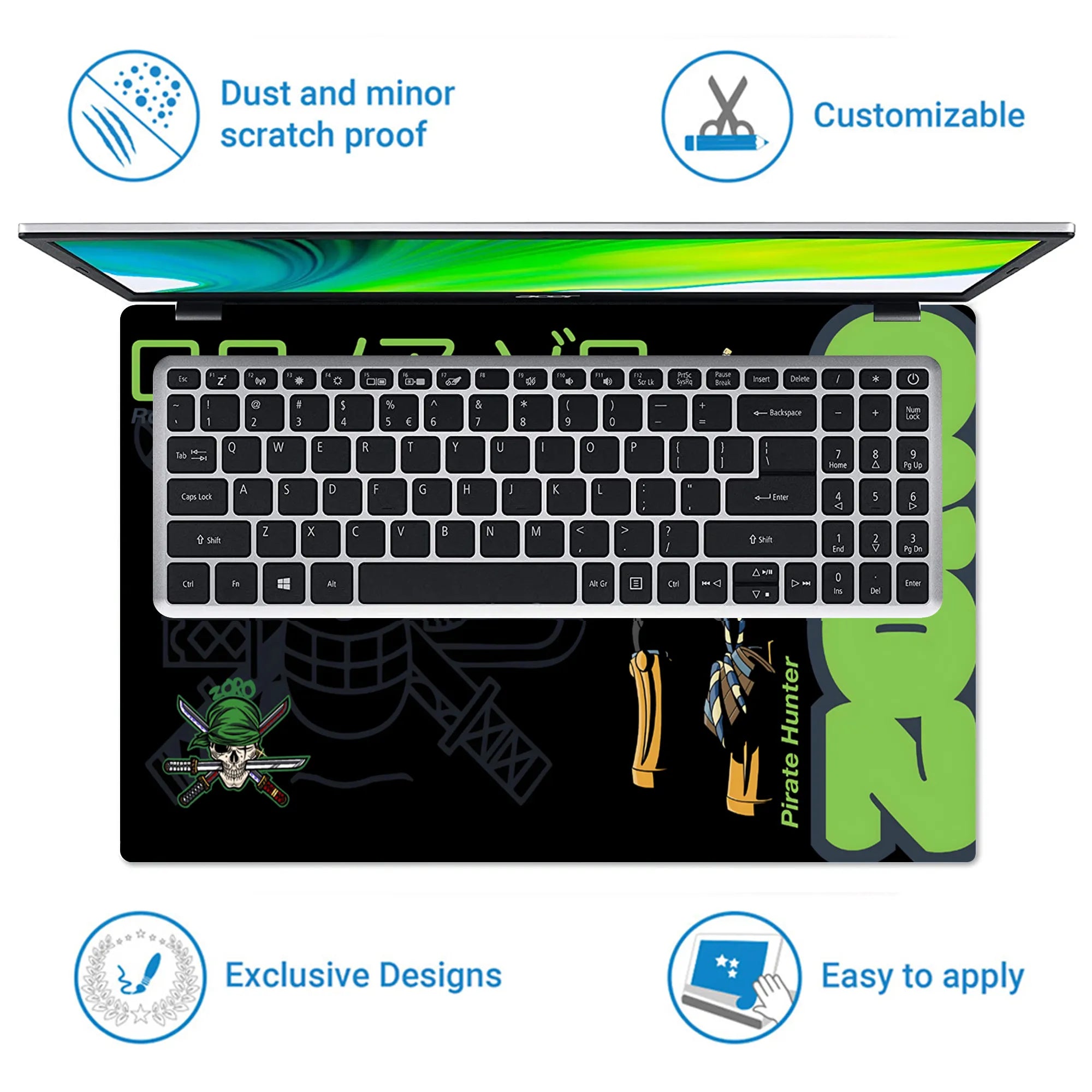 Laptop Skin - Bold Anime Pirate Hunter Green Vibes