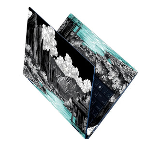 Laptop Skin - Monochrome Landscape Illustration Turquoise Water