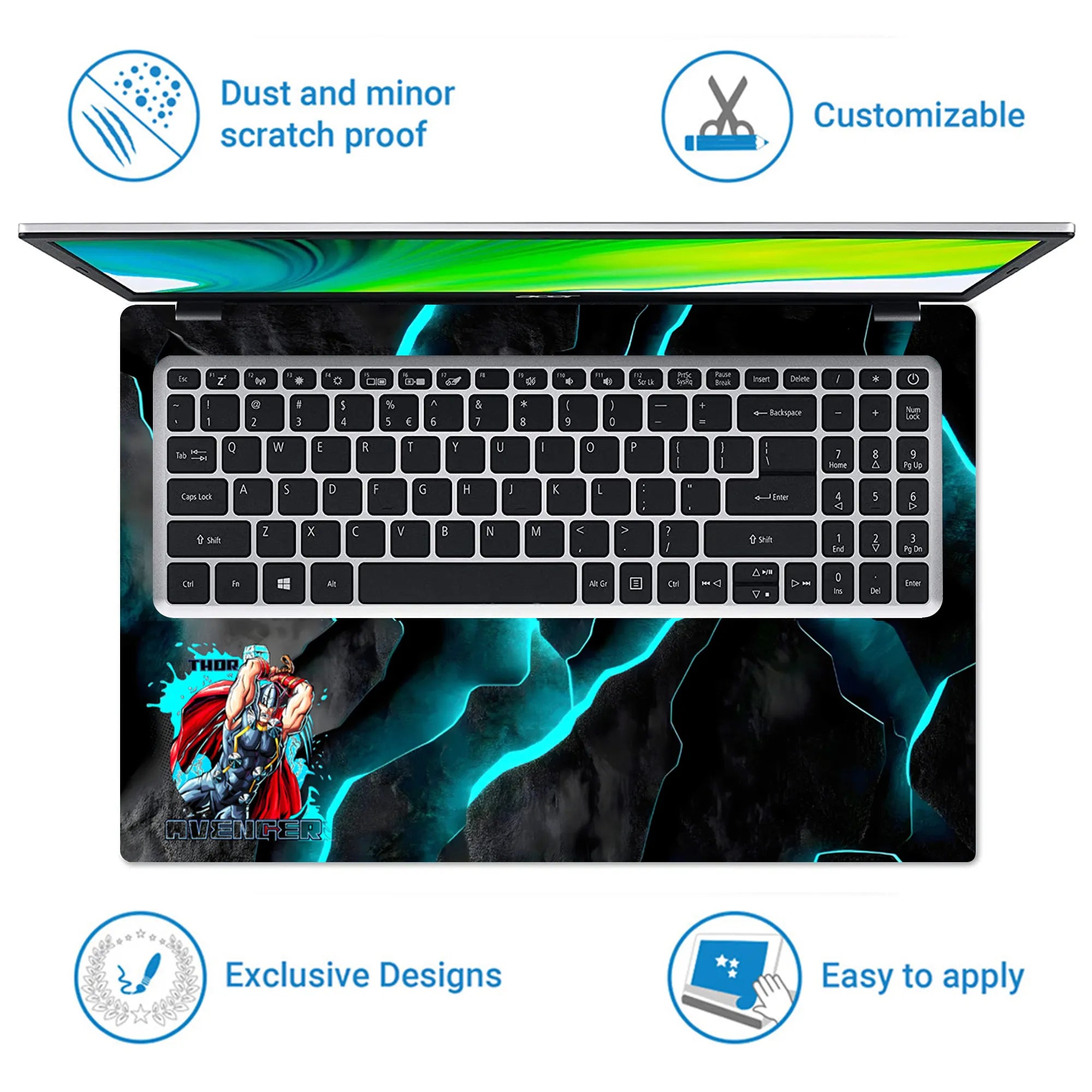 Laptop Skin - Dynamic Comic Hero Thor Electric Blue