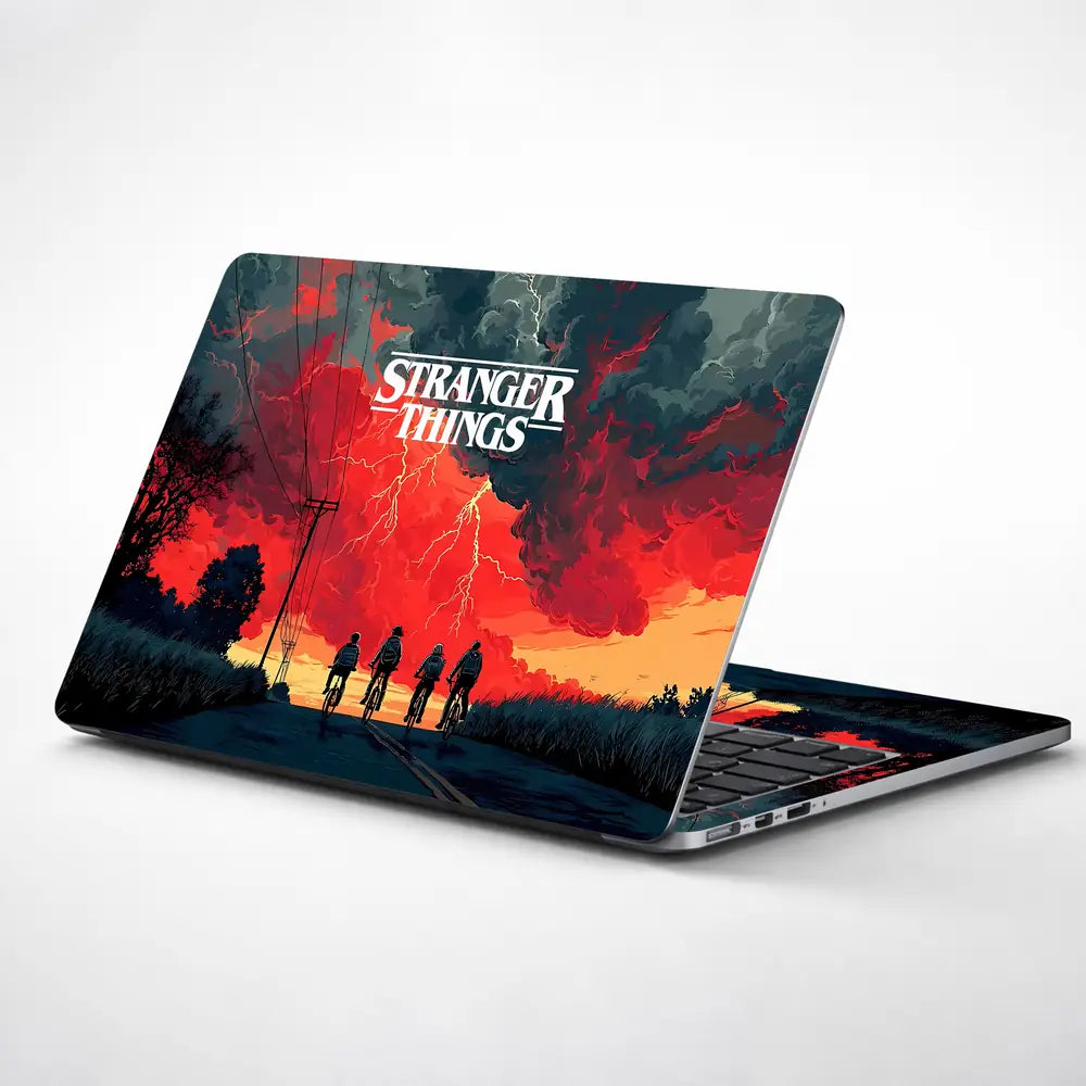 Dramatic Landscape With Cyclists And Stormy Sky Laptop Skin - View 1