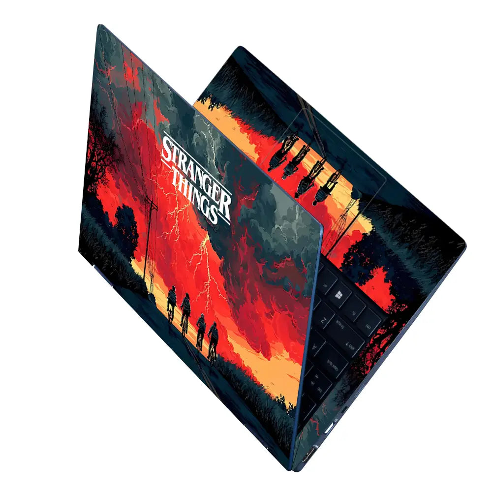 Dramatic Landscape With Cyclists And Stormy Sky Laptop Skin - View 2