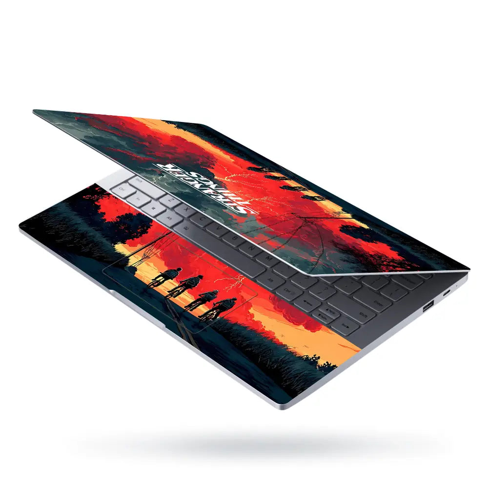 Dramatic Landscape With Cyclists And Stormy Sky Laptop Skin - View 3