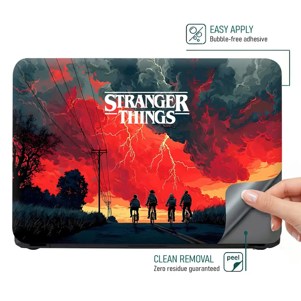 Dramatic Landscape With Cyclists And Stormy Sky Laptop Skin - View 4