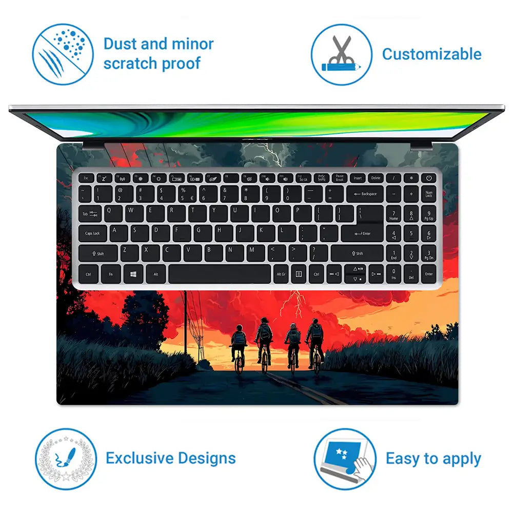 Dramatic Landscape With Cyclists And Stormy Sky Laptop Skin - View 5