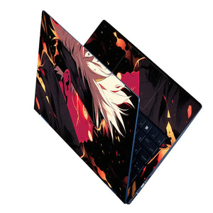 Dynamic Anime Character In Fiery Scene Laptop Skin - View 2