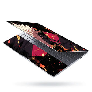 Dynamic Anime Character In Fiery Scene Laptop Skin - View 3
