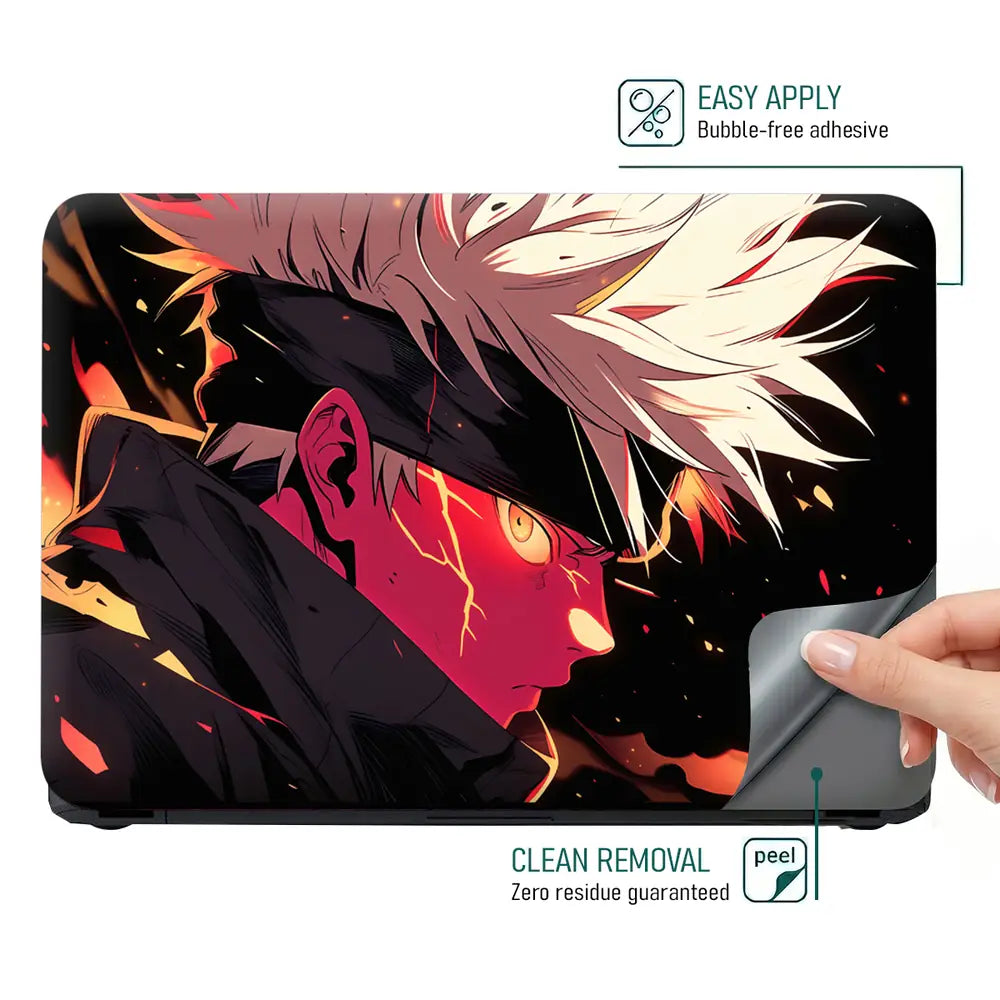 Dynamic Anime Character In Fiery Scene Laptop Skin - View 4