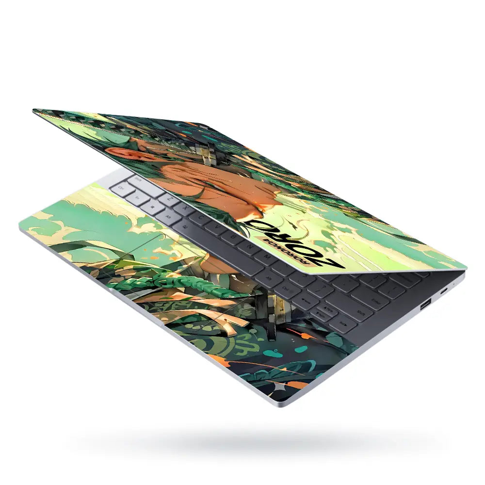 Dynamic Anime Warrior Portrait In Colorful Style Laptop Skin - View 3