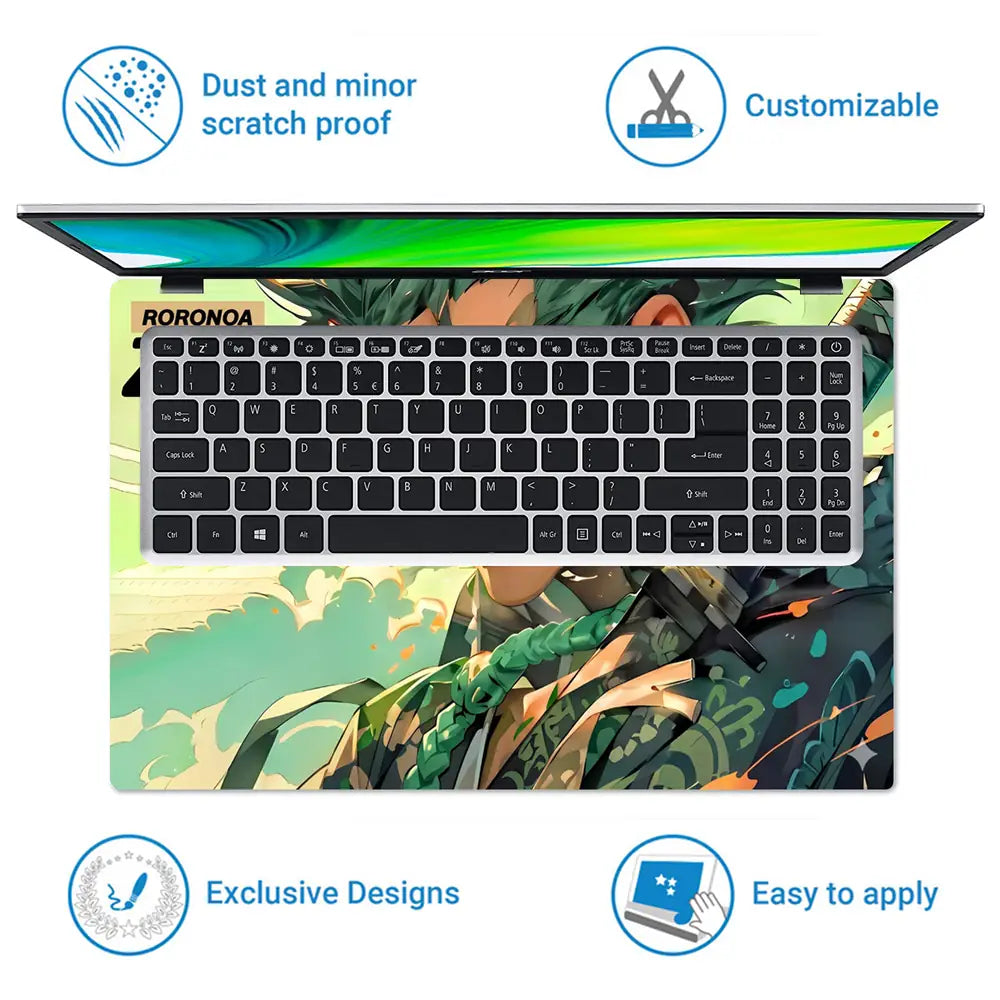 Dynamic Anime Warrior Portrait In Colorful Style Laptop Skin - View 5