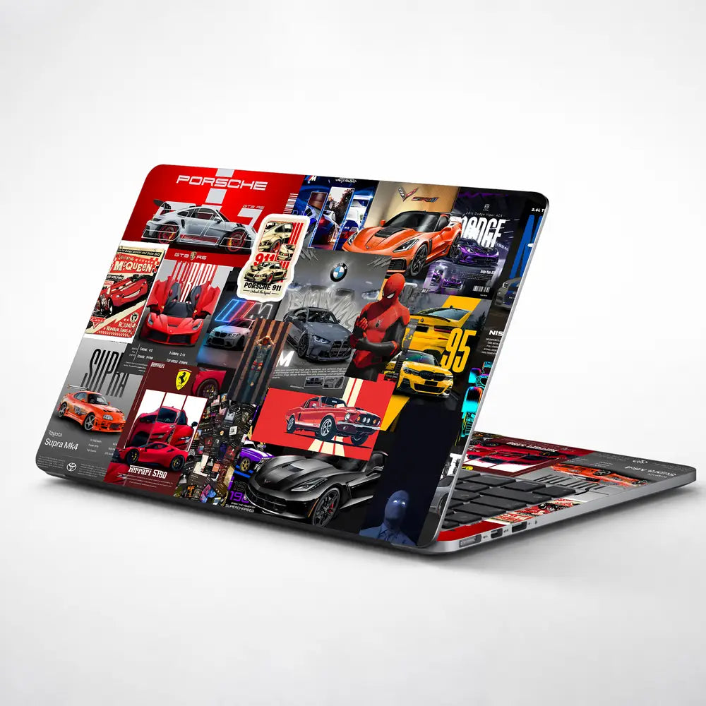 Dynamic Automotive Collage In Bold Colors Laptop Skin - View 1