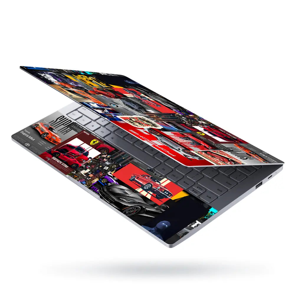 Dynamic Automotive Collage In Bold Colors Laptop Skin - View 3