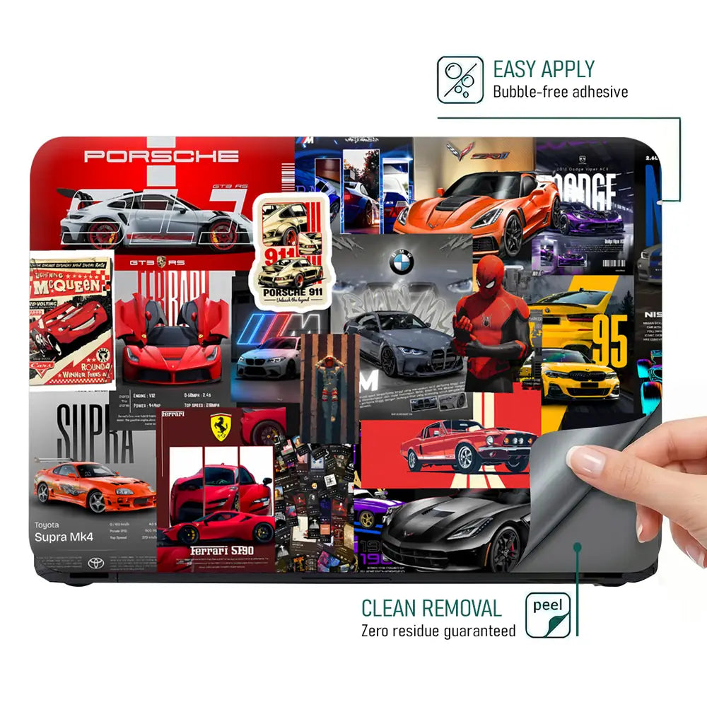 Dynamic Automotive Collage In Bold Colors Laptop Skin - View 4