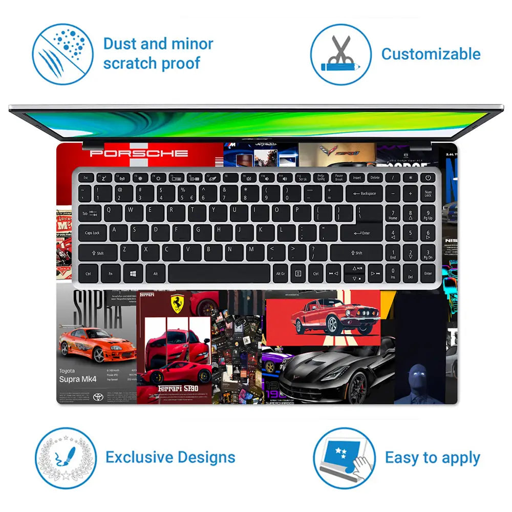Dynamic Automotive Collage In Bold Colors Laptop Skin - View 5