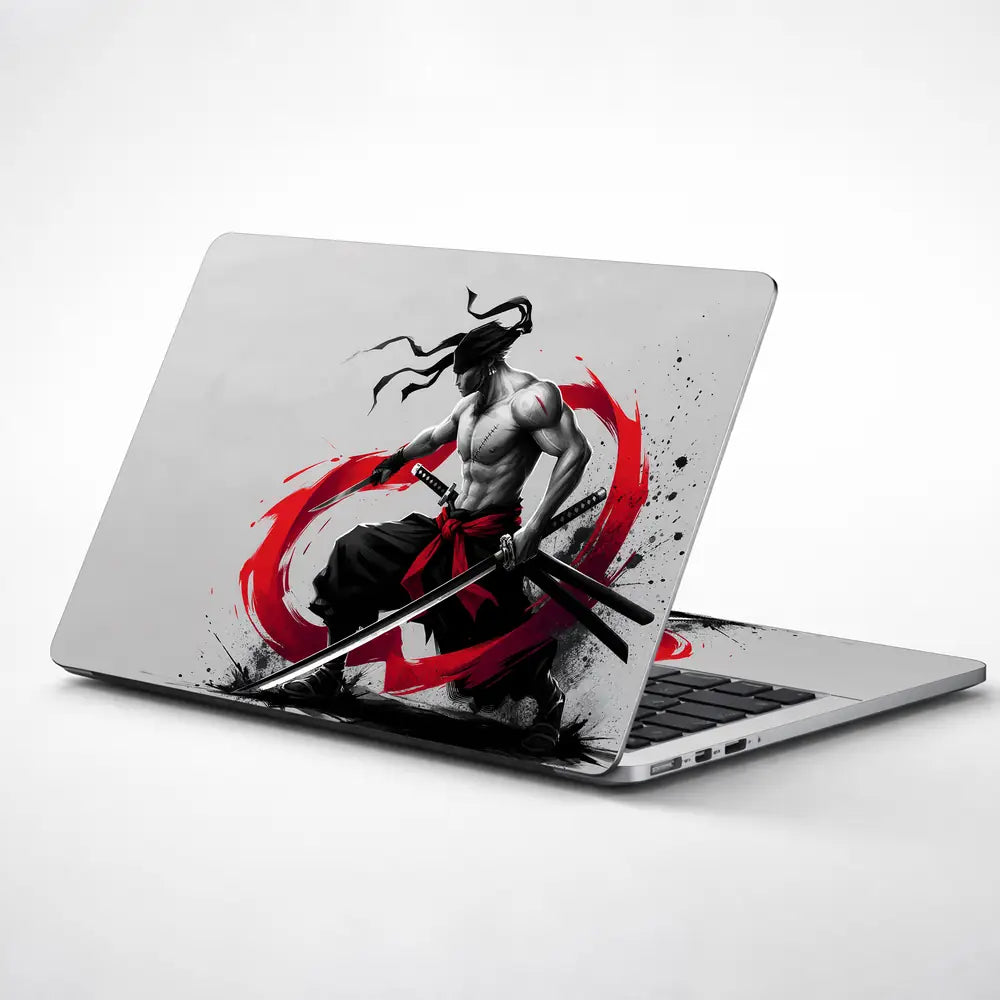 Dynamic Black And Red Samurai Warrior Laptop Skin - View 1
